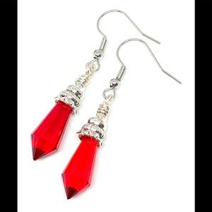 Red Crystal Prism Briolette Faceted Drop Earrings